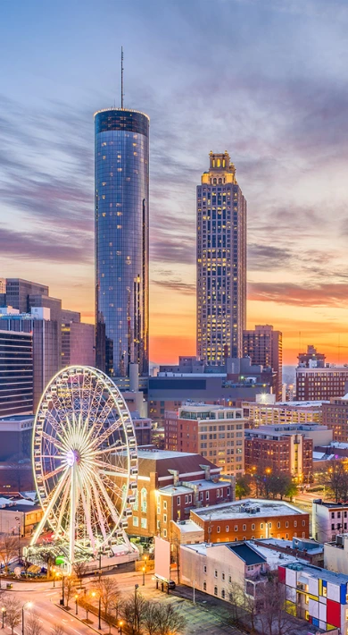 A beautifull Aerial view of Atlanta Skyline during sunset